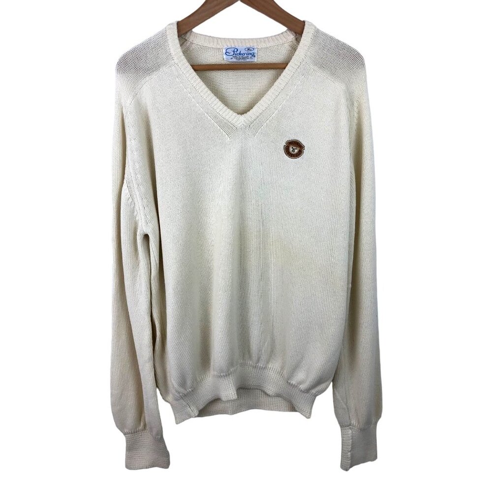 Vintage Medina Country Club Ivory V Neck Sweater Pickering Mens Size XL *Flaw